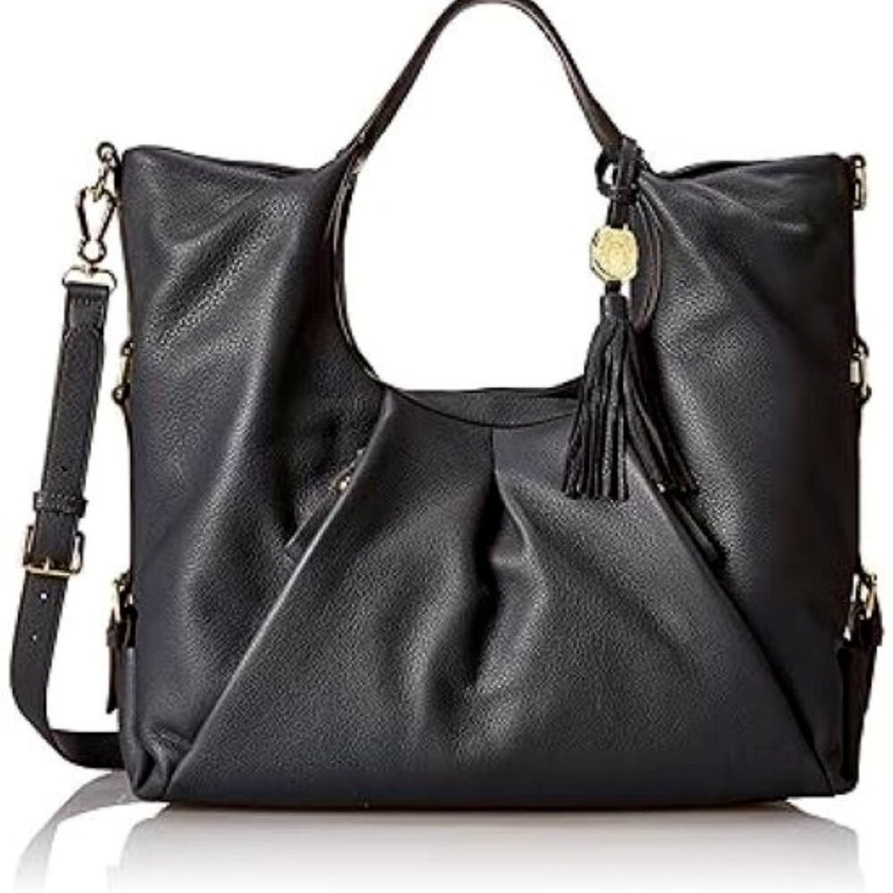 Vince Camuto Shopper Black Pebbled leather Satchel Bag w/Removable Strap NWT